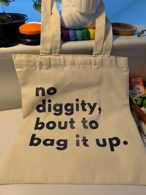 "No Diggity" Canvas Tote Bag Natural White Fun Graphic Eco Shopper VTG